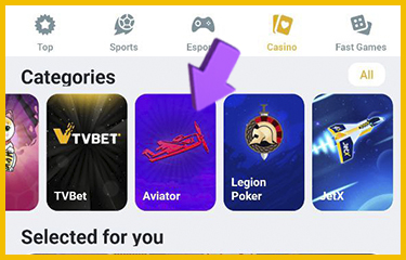 Find the game \"Aviator\"